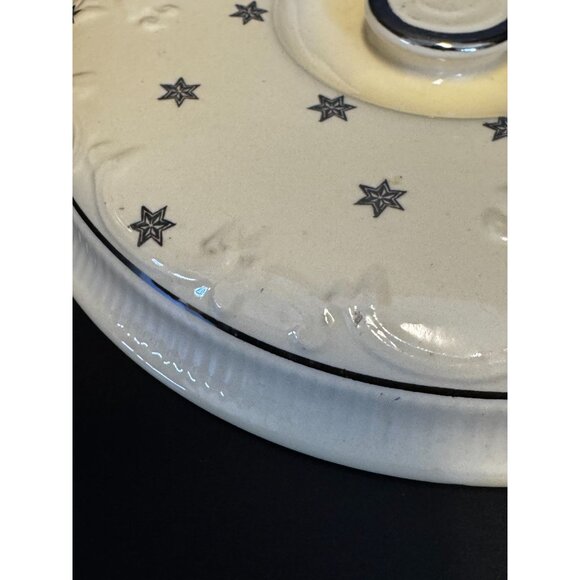 Vintage Homer Laughlin Oven Serve Casserole With Lid Platinum Stars Embossed Pat - Picture 9 of 14